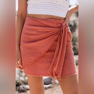 Pink Lily Rust Tie-Waist Textured Mini Skirt